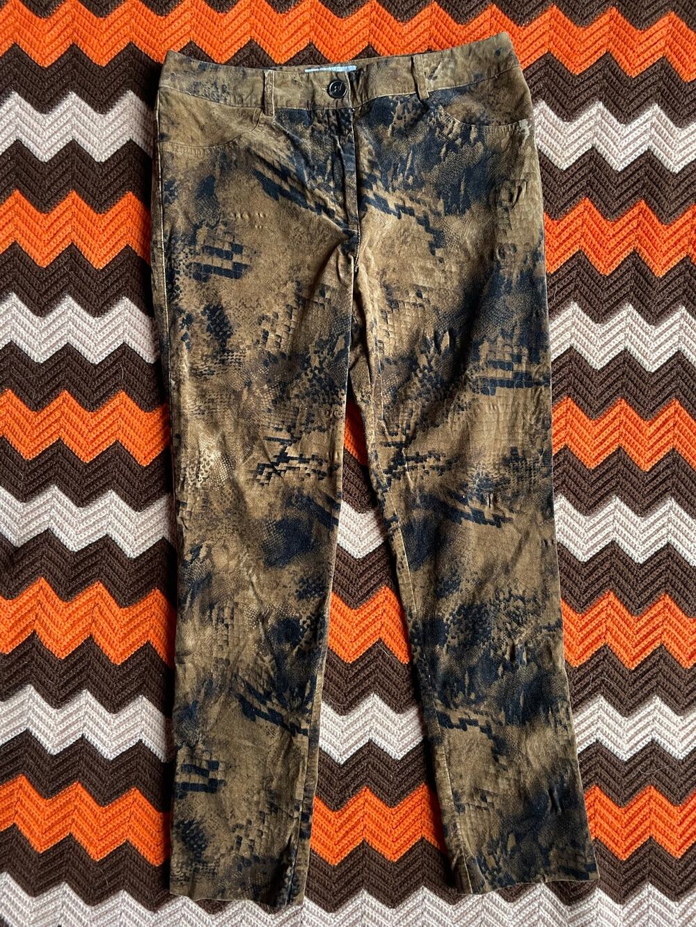 Vintage Y2K Elliott Lauren Brown Velvet Snakeskin Print Lowrise Pants sz 8